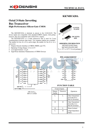 KK74HC620AN datasheet - Octal 3-State Inverting Bus Transceiver High-Performance Silicon-Gate CMOS