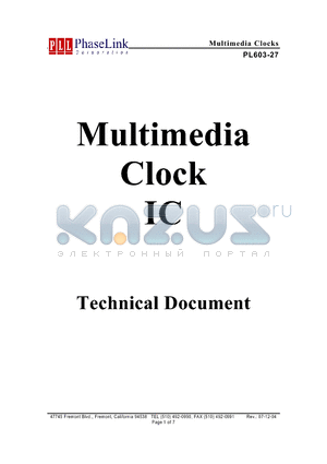 PLL603-27XI datasheet - Multimedia Clocks