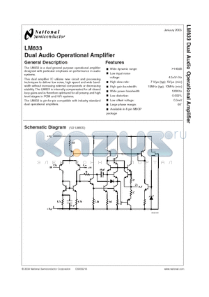 LM833 datasheet - Dual Audio Operational Amplifier