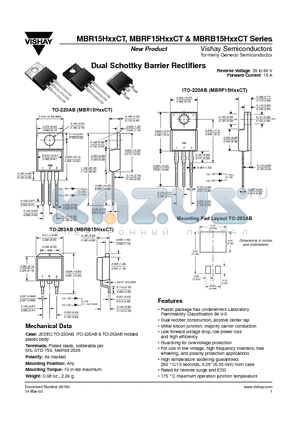MBR15H60CT datasheet - Dual Schottky Barrier Rectifiers