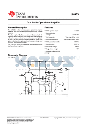 LM833-N datasheet - Dual Audio Operational Amplifier