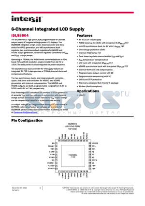 ISL98604 datasheet - 6-Channel Integrated LCD Supply