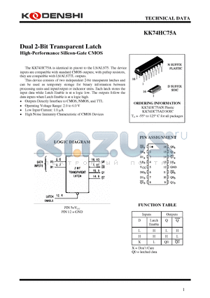 KK74HC75A datasheet - Dual 2-Bit Transparent Latch High-Performance Silicon-Gate CMOS