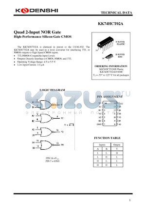 KK74HCT02AN datasheet - Quad 2-Input NOR Gate High-Performance Silicon-Gate CMOS