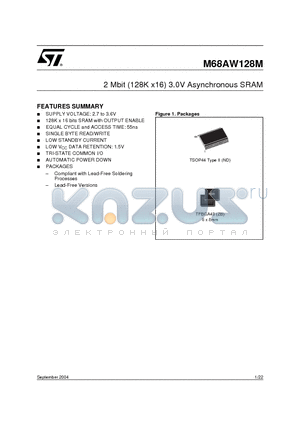 M68AW128ML70ZB1T datasheet - 2 Mbit (128K x16) 3.0V Asynchronous SRAM