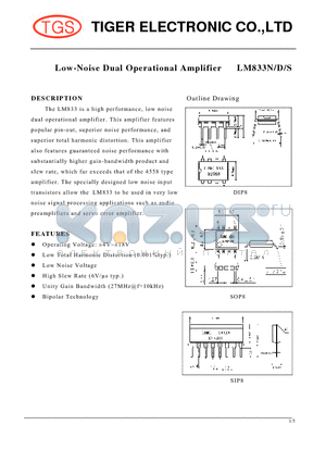 LM833N datasheet - Low-Noise Dual Operational Amplifier