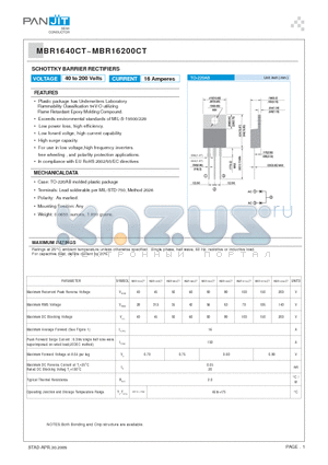 MBR16100CT datasheet - SCHOTTKY BARRIER RECTIFIERS