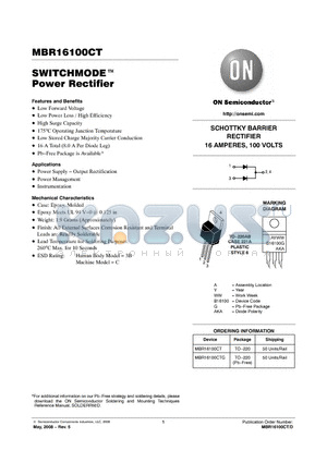 MBR16100CTG datasheet - SWITCHMODE Power Rectifier