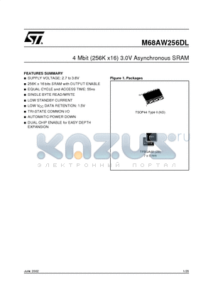 M68AW256DL70ND1T datasheet - 4 Mbit (256K x16) 3.0V Asynchronous SRAM