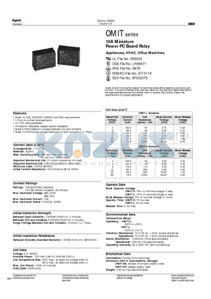 OMIT-SH-109LM datasheet - 10A Miniature Power PC Board Relay