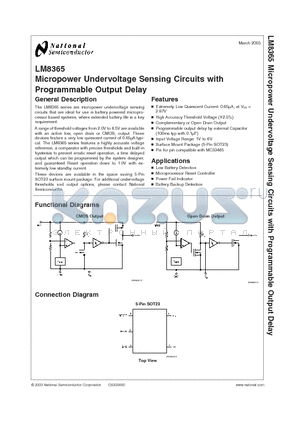 LM8365BALMF22 datasheet - Micropower Undervoltage Sensing Circuits with Programmable Output Delay