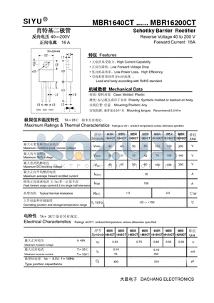 MBR16150CT datasheet - Schottky Barrier Rectifier Reverse Voltage 40 to 200 V Forward Current 16A