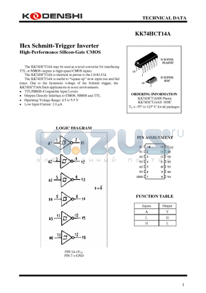 KK74HCT14A datasheet - Hex Schmitt-Trigger Inverter High-Performance Silicon-Gate CMOS