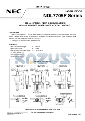 NDL7701P datasheet - 1 500 nm OPTICAL FIBER COMMUNICATIONS InGaAsP MQW-DFB LASER DIODE COAXIAL MODULE