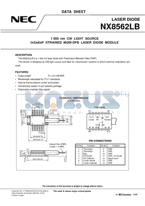 NDL7701P datasheet - 1 550 nm CW LIGHT SOURCE InGaAsP STRAINED MQW-DFB LASER DIODE MODULE