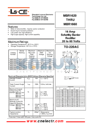 MBR1630 datasheet - 16Amp schottky barrier rectifier 20to60 volts