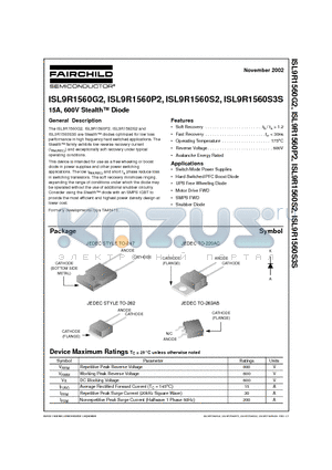 ISL9R1560S2 datasheet - 15A, 600V Stealth Diode