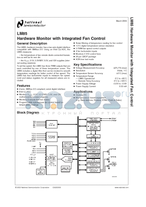 LM85 datasheet - Hardware Monitor with Integrated Fan Control