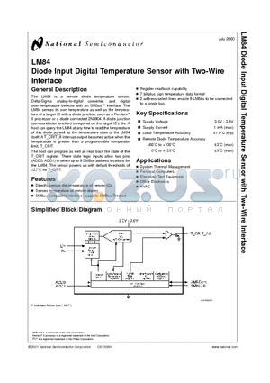 LM84BIMQAX datasheet - Diode Input Digital Temperature Sensor with Two-Wire Interface