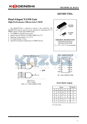 KK74HCT20AN datasheet - Dual 4-Input NAND Gate High-Performance Silicon-Gate CMOS