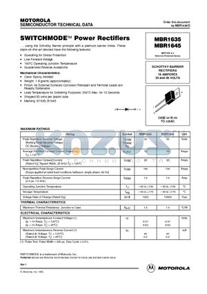 MBR1635 datasheet - SWITCHMODE Power Rectifiers