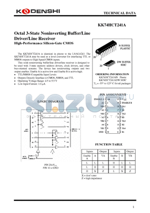 KK74HCT241A datasheet - Octal 3-State Noninverting Buffer/Line Driver/Line Receiver High-Performance Silicon-Gate CMOS