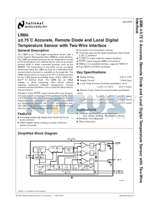 LM86CIMM datasheet - a0.75`C Accurate, Remote Diode and Local Digital Temperature Sensor with Two-Wire Interface