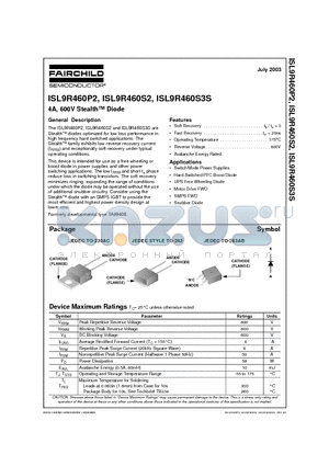 ISL9R460S2 datasheet - 4A, 600V Stealth Diode