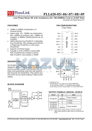 PLL620-08OIR datasheet - Low Phase Noise XO with multipliers (for 100-200MHz Fund or 3rdOT Xtal)