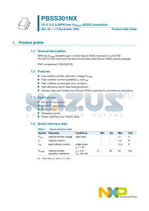 PBSS301NX datasheet - 12 V, 5.3 A NPN low VCEsat (BISS) transistor