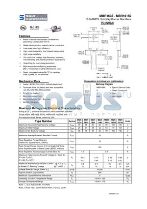 MBR1635_11 datasheet - 16.0 AMPS. Schottky Barrier Rectifiers