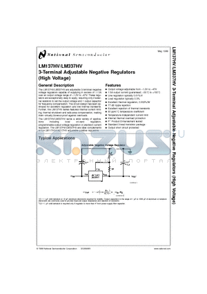 LM883HVH datasheet - 3-Terminal Adjustable Negative Regulators (High Voltage)