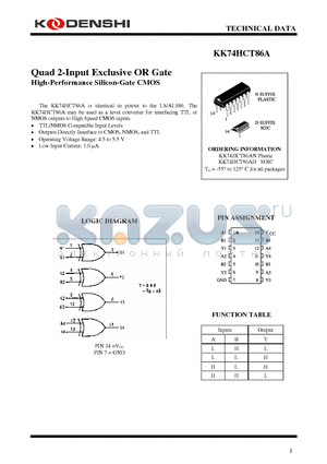 KK74HCT86A datasheet - Quad 2-Input Exclusive OR Gate High-Performance Silicon-Gate CMOS