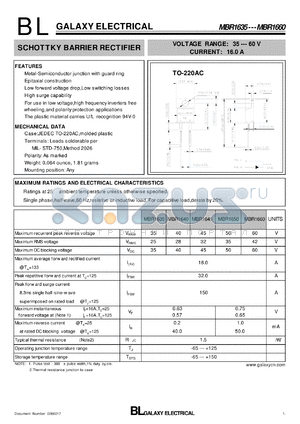 MBR1640 datasheet - SCHOTTKY BARRIER RECTIFIER