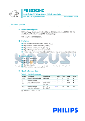 PBSS302NZ datasheet - 20 V, 5.8 A NPN low VCEsat (BISS) transistor