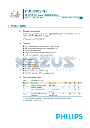 PBSS302PD datasheet - 40 V PNP low VCEsat (BISS) transistor