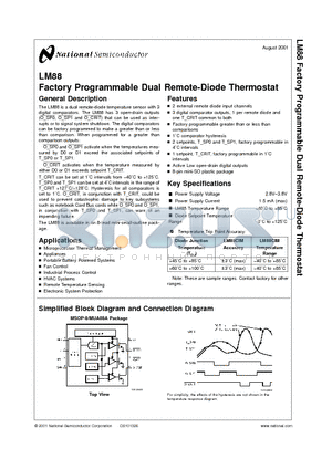 LM88CIMM-B datasheet - Factory Programmable Dual Remote-Diode Thermostat
