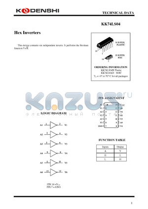 KK74LS04N datasheet - Hex Inverters