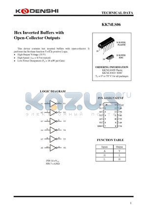 KK74LS06 datasheet - Hex Inverted Buffers with Open-Collector Outputs