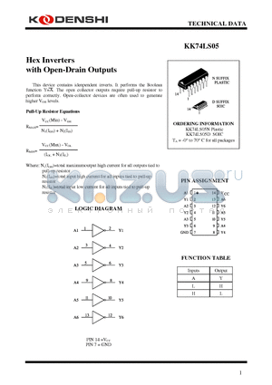 KK74LS05 datasheet - Hex Inverters with Open-Drain Outputs