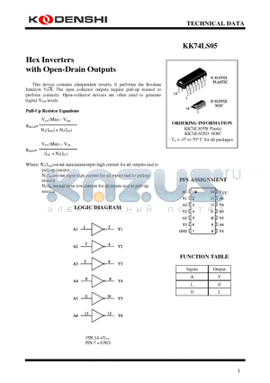 KK74LS05D datasheet - Hex Inverters with Open-Drain Outputs