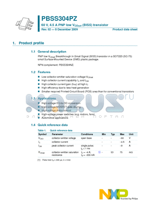 PBSS304PZ datasheet - 60 V, 4.5 A PNP low VCEsat (BISS) transistor
