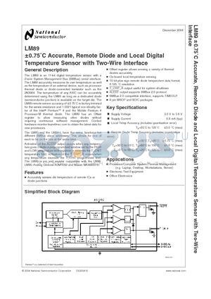 LM89-1CIMX datasheet - a0.75`C Accurate, Remote Diode and Local Digital Temperature Sensor with Two-Wire Interface