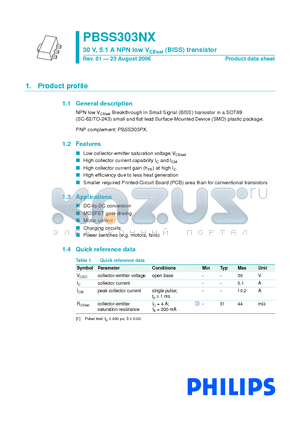 PBSS303NX datasheet - 30 V, 5.1 A NPN low VCEsat (BISS) transistor