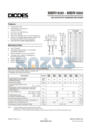 MBR1645 datasheet - 16A SCHOTTKY BARRIER RECTIFIER