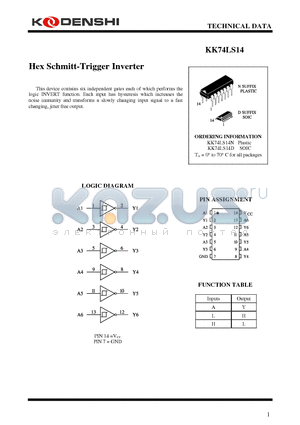 KK74LS14N datasheet - Hex Schmitt-Trigger Inverter