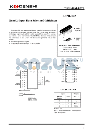 KK74LS157 datasheet - Quad 2-Input Data Selector/Multiplexer