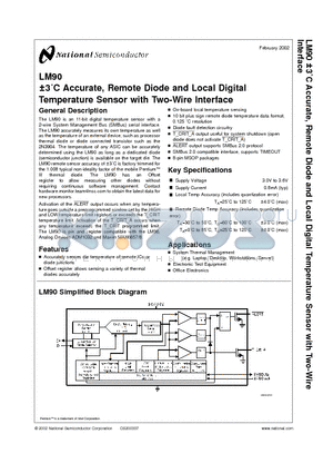 LM90 datasheet - 3 Degree Celcious Accurate, Remote Diode and Local Digital Temperature Sensor with Two-Wire Interface
