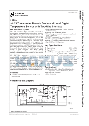 LM89CIMMX datasheet - a0.75`C Accurate, Remote Diode and Local Digital Temperature Sensor with Two-Wire Interface