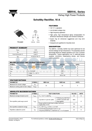 MBR1645 datasheet - Schottky Rectifier, 16 A